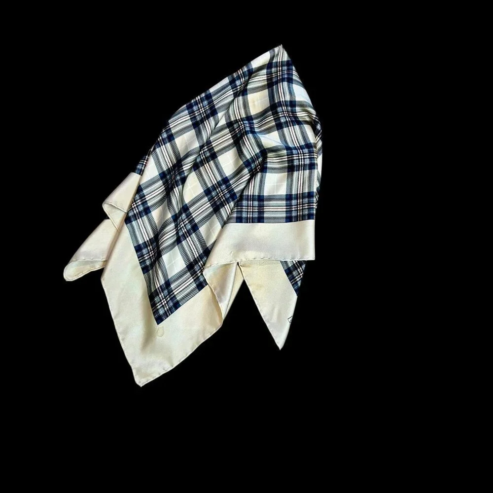 Doncaster Collection Vintage 100% Silk Tan Black Plaid Square Scarf